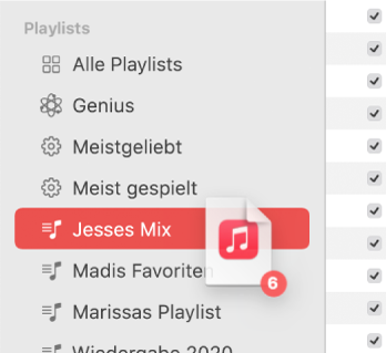 Ein Album, das in eine Playlist bewegt wird. Die Playlist ist hervorgehoben.