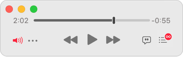 The smaller Music Mini Player, showing only the controls (and not the album artwork).