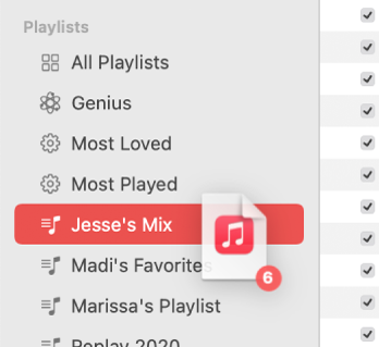 An album being dragged to a playlist. The playlist is highlighted.