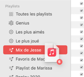 Album déplacé vers une playlist. La playlist est mise en surbrillance.