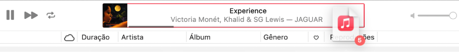 Álbum sendo arrastado para a parte superior da janela do app Música.