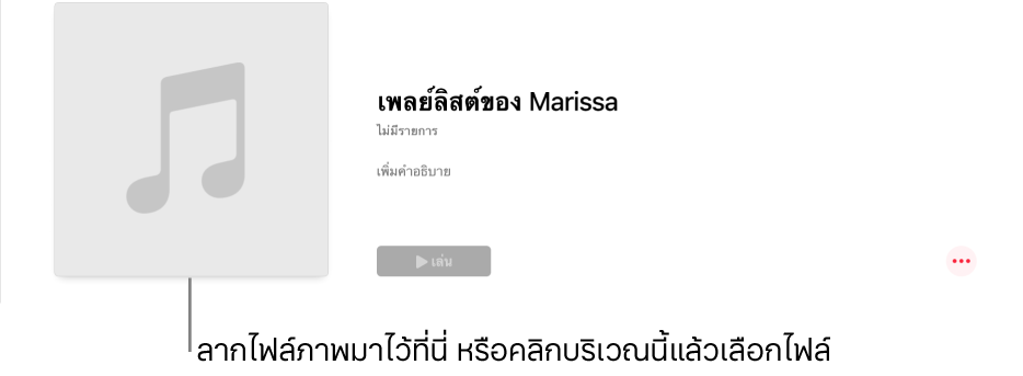 เพลย์ลิสต์ที่มีภาพปกอัลบั้มที่คุณกำหนดเองที่สามารถเปลี่ยนแปลงได้ทุกเวลา ลากภาพไปยังพื้นที่ของภาพปกเพื่อกำหนดเอง