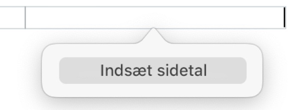 Knappen Indsæt sidetal under sidehovedet.