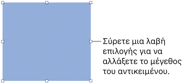 Ένα αντικείμενο με λευκά τετράγωνα στο περίγραμμά του για την αλλαγή του μεγέθους του αντικειμένου.