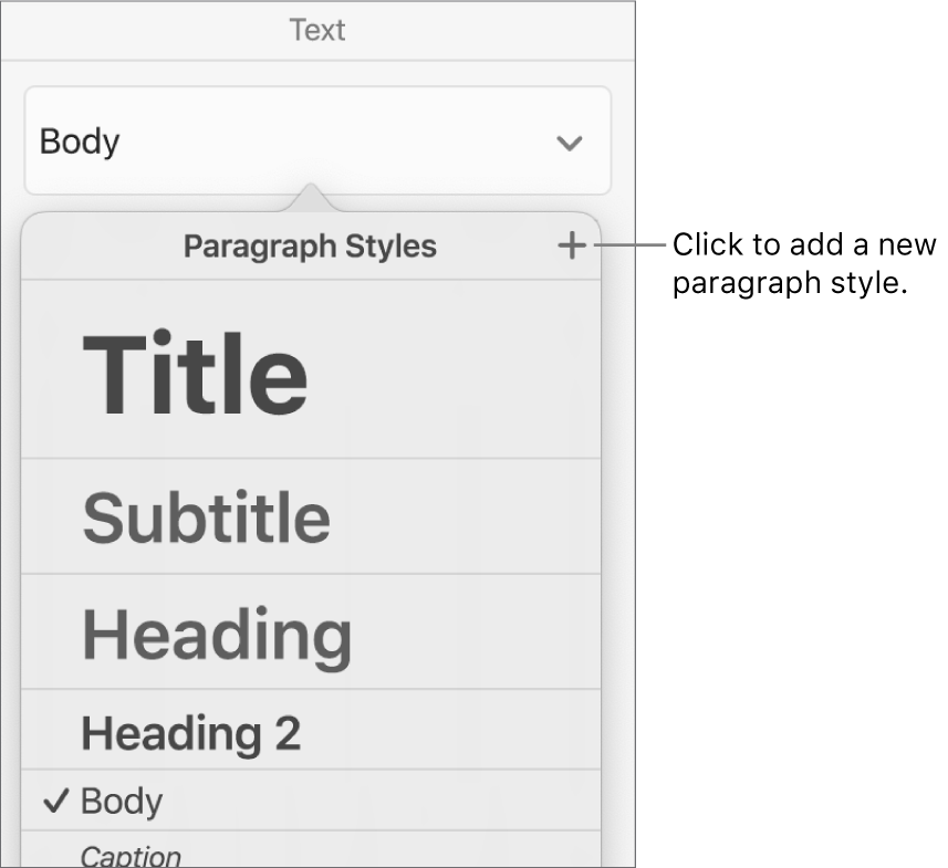 The Paragraph Styles menu with a call-out to the New Style button.