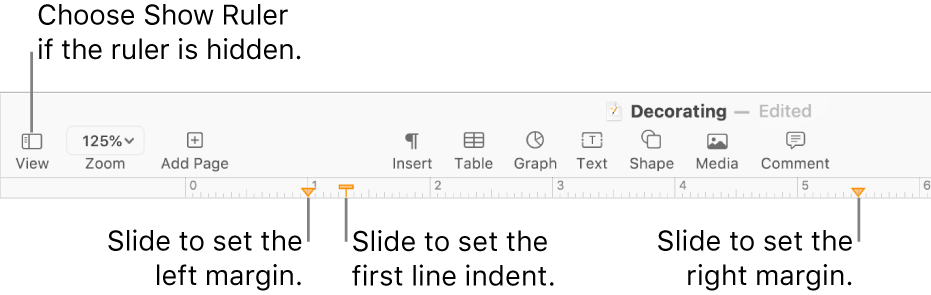 The ruler with the left margin control and first line indent control.
