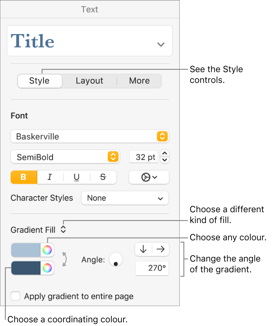 Change The Colour Of Text Or Add A Gradient In Pages On Mac Apple Support