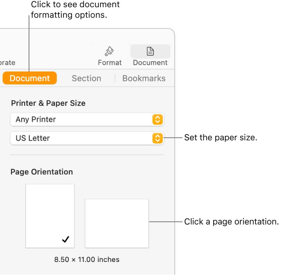 Set Paper Size And Orientation In Pages On Mac Apple Support