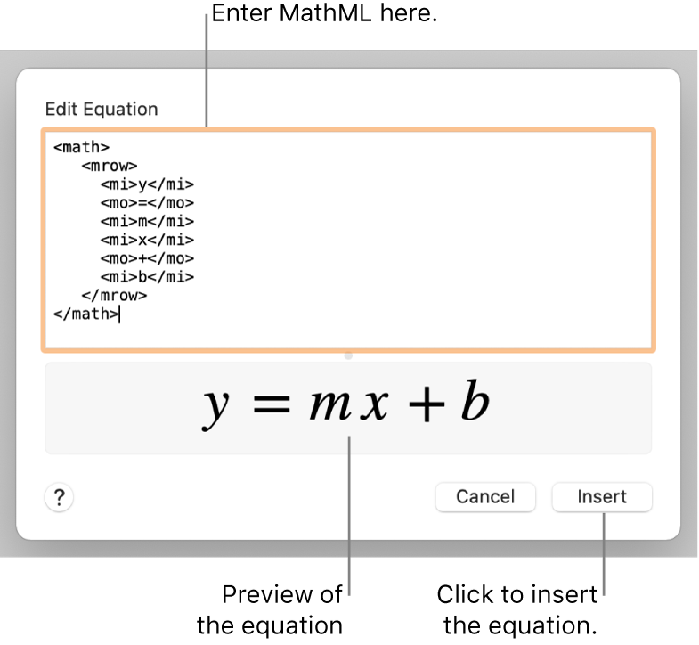 The equation for the slope of a line in the Edit Equation field, and a preview of the formula below.