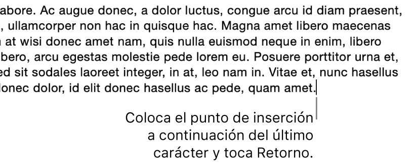 El punto de inserción colocado después del punto de la última frase de un párrafo.