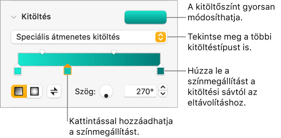 Az objektumok színnel való kitöltésére szolgáló vezérlők.