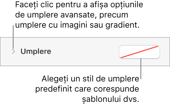 Comenzi pentru alegerea unei culori de umplere.