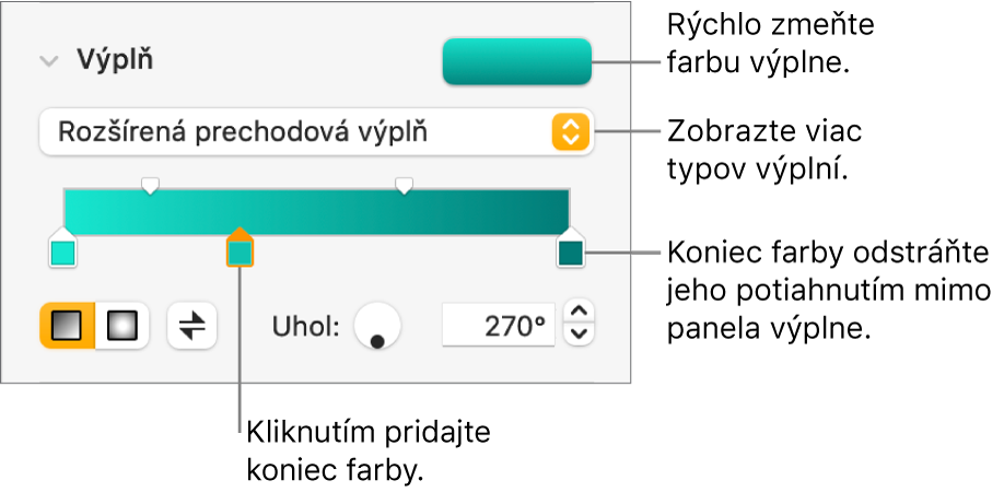 Ovládacie prvky na vyplnenie objektov farbami.