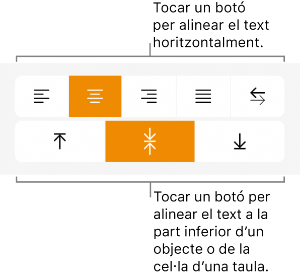 Botons d’alineació horitzontal i vertical del text.