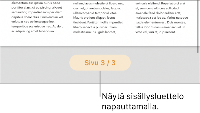 Avoin dokumentti, näytön alaosassa keskellä on sivulaskuri ”3 / 3”.