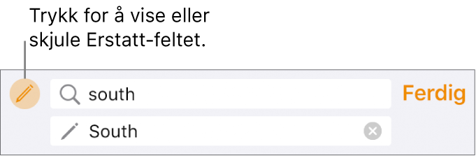 Kontroller for å søke etter og erstatte tekst.