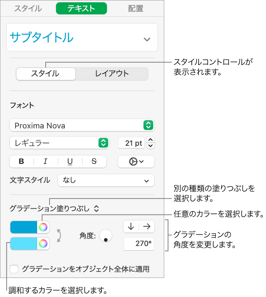 テキストのカラーを変更する方法が表示されているテキストサイドバー。