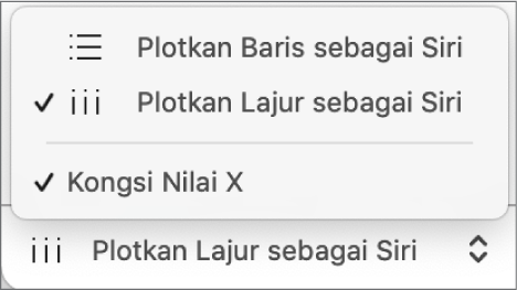 Menu timbul untuk memilih sama ada untuk memplotkan baris atau lajur sebagai siri.