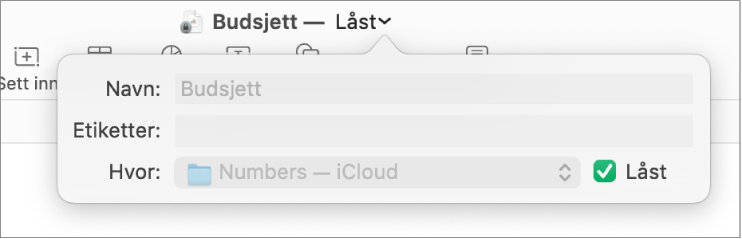 Lokalmeny for å låse eller låse opp et regneark.
