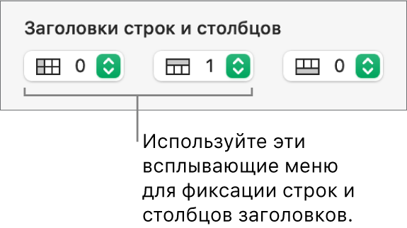 Всплывающие меню для добавления в таблицу строк и столбцов заголовков и итогов, а также для фиксирования строк и столбцов заголовков.