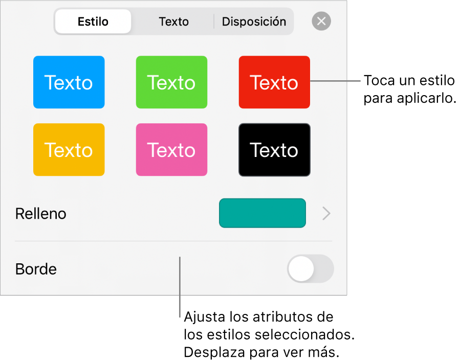 La pestaña Estilo del menú Formato con estilos de figura en la parte superior y una paleta de colores de relleno debajo.