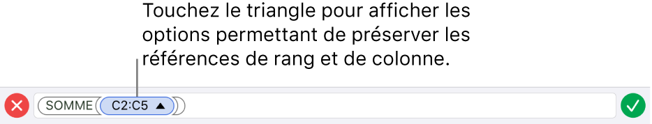 Éditeur de formules indiquant comment conserver les références de rang et de colonne lorsque la cellule est copiée ou déplacée.