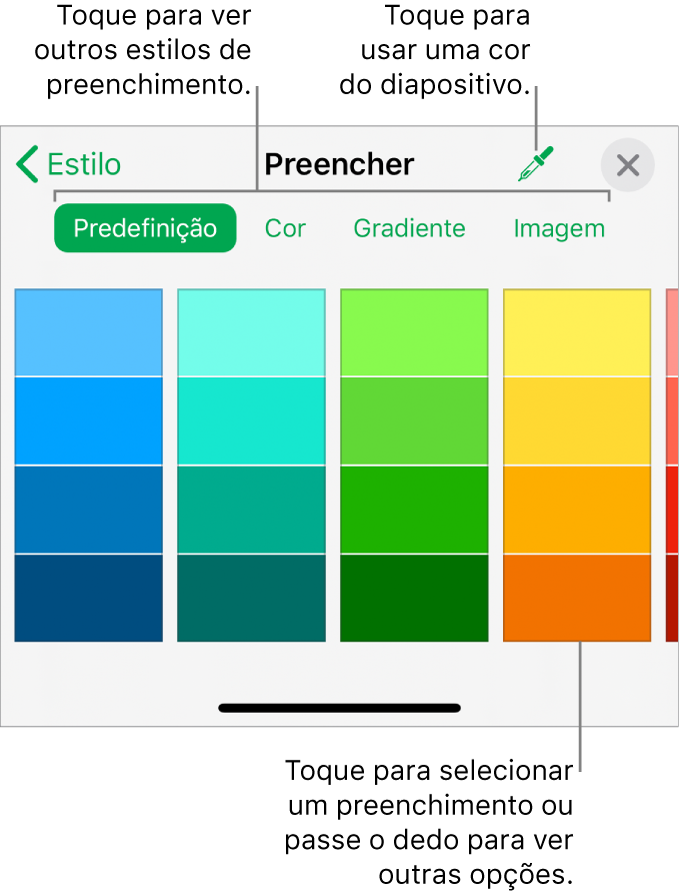 Opções de preenchimento no separador Estilo do botão Formatação.