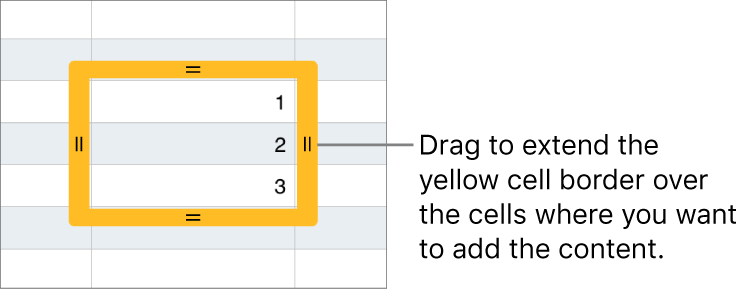 A selected cell with a large yellow border you can drag to auto fill cells.