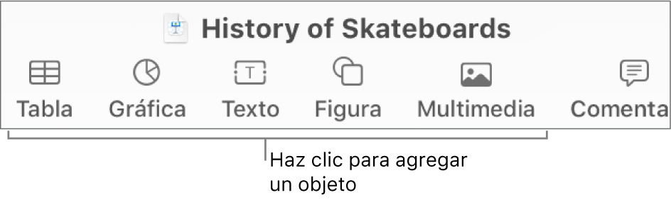 La barra de herramientas de Keynote con los botones que se usan para agregar un objeto a una diapositiva.