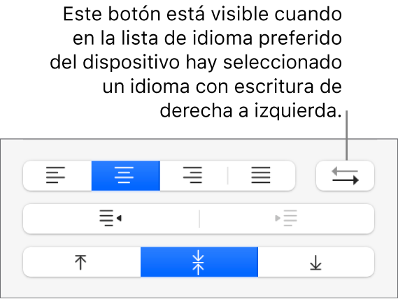 Botón de dirección de párrafo de la sección Alineación de la barra lateral Formato.
