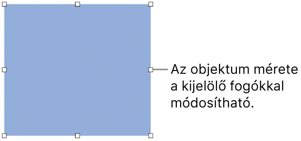 Egy objektum és a szegélyén lévő fehér négyzetek, amelyekkel az objektum mérete módosítható.
