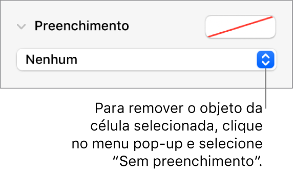 O controlo para remover um objeto da célula selecionada.