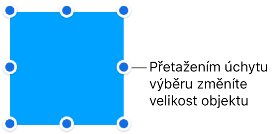 Objekt s modrými body po obvodu, pomocí nichž lze měnit jeho velikost