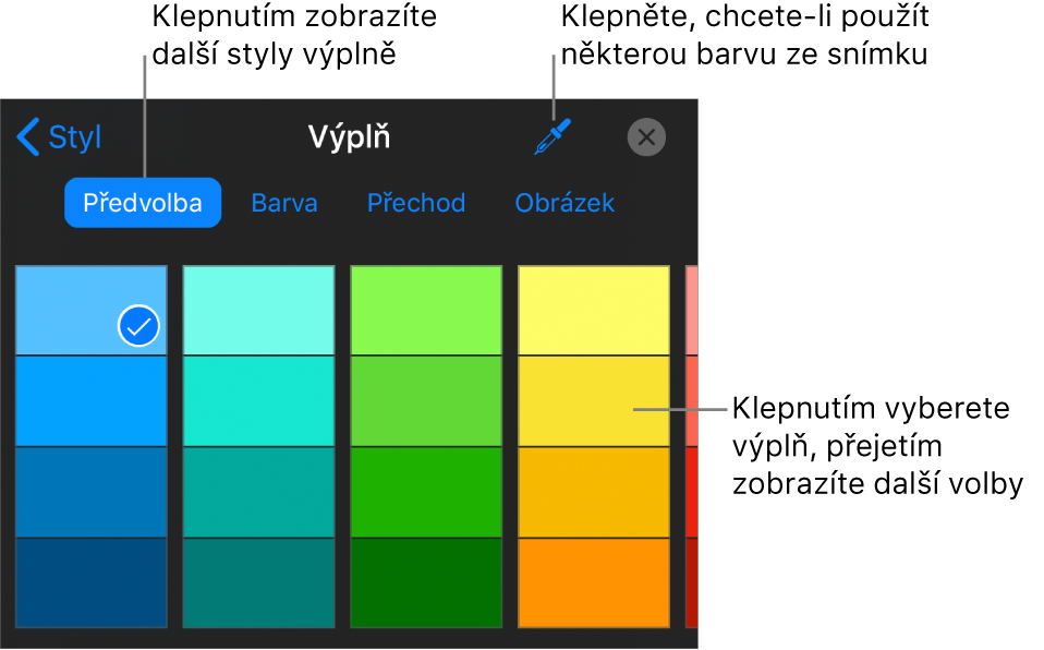 Volby výplně na kartě Styl