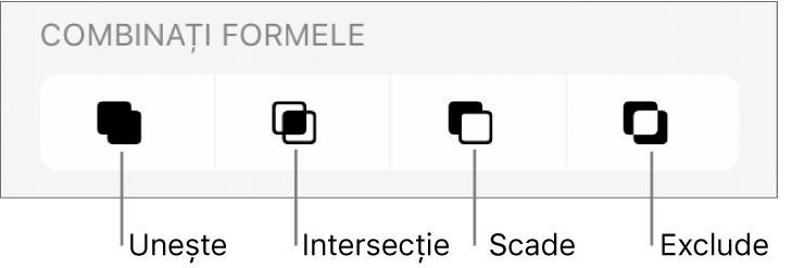 Butoanele Unește, Intersecție, Scade și Exclude de sub Combină formele .
