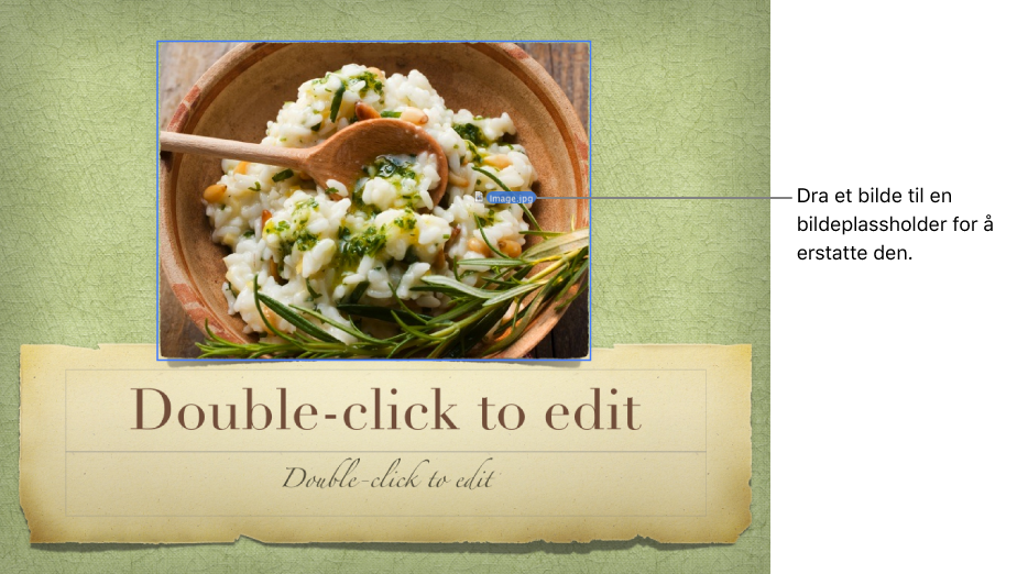 En ny bildefil blir dratt over til et eksempelbilde.