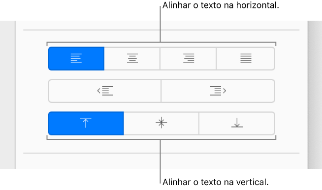 Os botões para alinhar texto na vertical e horizontal na barra lateral Formatar.