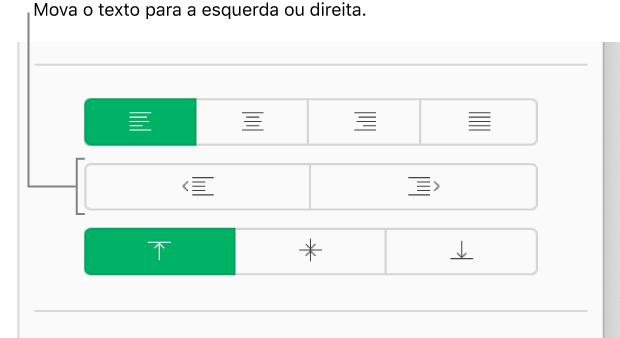 Os botões Recuar à esquerda ou Recuar à direita na barra lateral Formato.