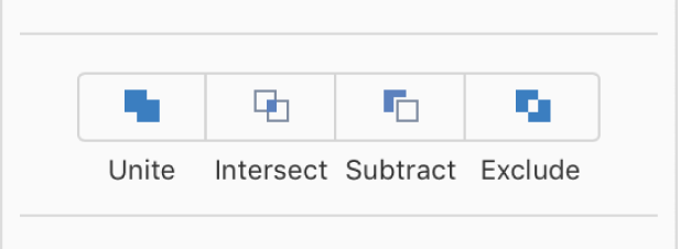 The Unite, Intersect, Subtract, and Exclude buttons at the bottom of the Arrange tab in the Format sidebar.