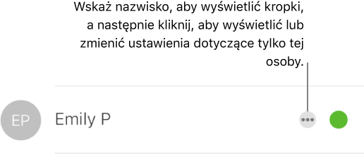 Trzy kropki po prawej stronie nazwiska na liście uczestników.