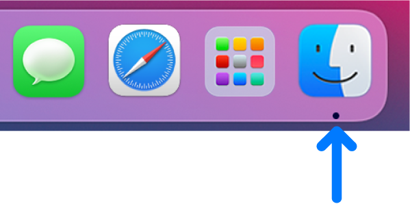 سهم أزرق يشير إلى أيقونة Finder على الجانب الأيسر من الـ Dock.