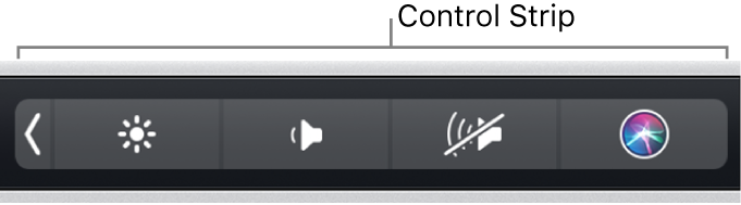 ‏Control Strip مطوي في الطرف الأيسر من الـ Touch Bar.