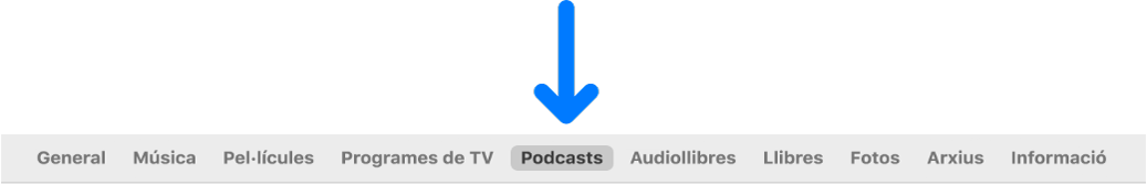 La barra de botons en què es mostra el botó Podcasts seleccionat.