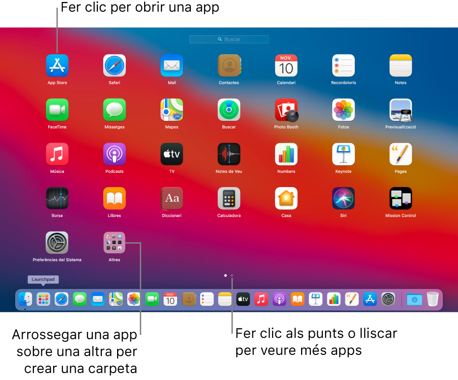 El Launchpad mostra les apps que pots obrir.