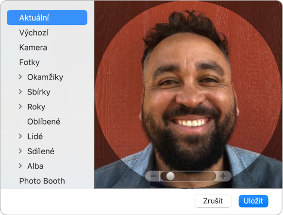 Dialogové okno obrázku pro Apple ID, ve kterém přidáte fotografii nebo obrázek, který bude reprezentovat vaše Apple ID