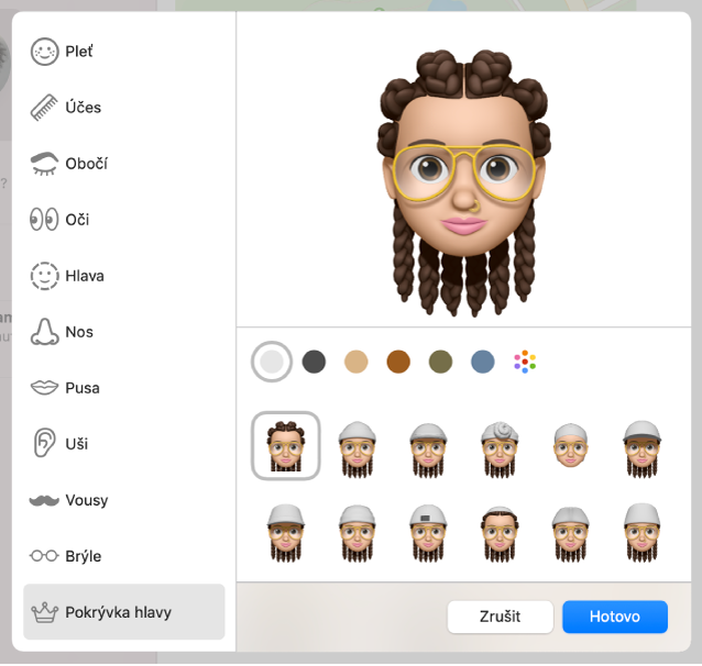 Okno Zpráv určené pro vytváření memoji, v němž je vidět výsledný obrázek