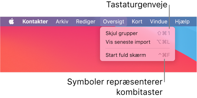 Programmet Safari med tastaturgenveje på menuen Arkiv fremhævet