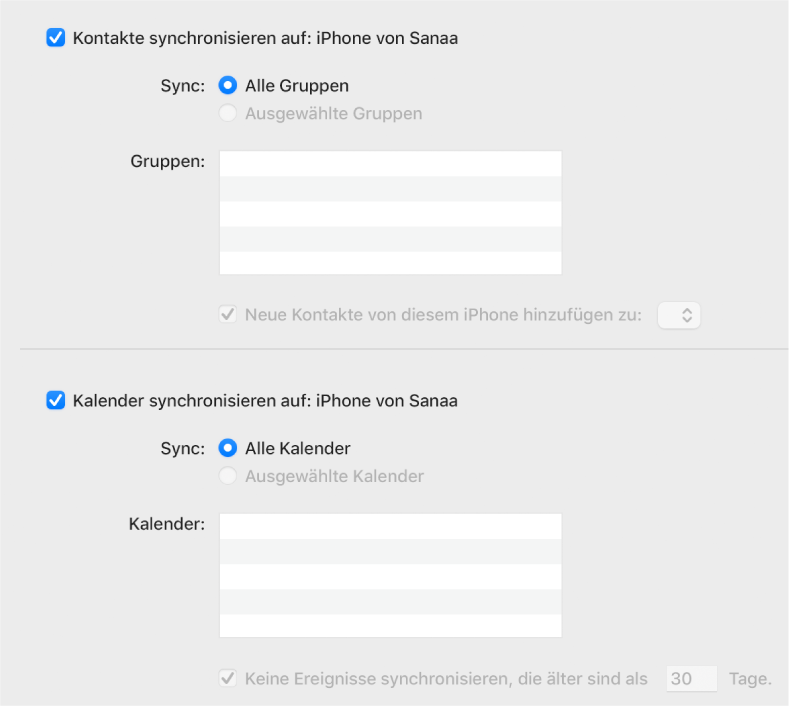 Synchronisieren Von Kontakten Und Kalendern Zwischen Mac Und Iphone Oder Ipad Apple Support