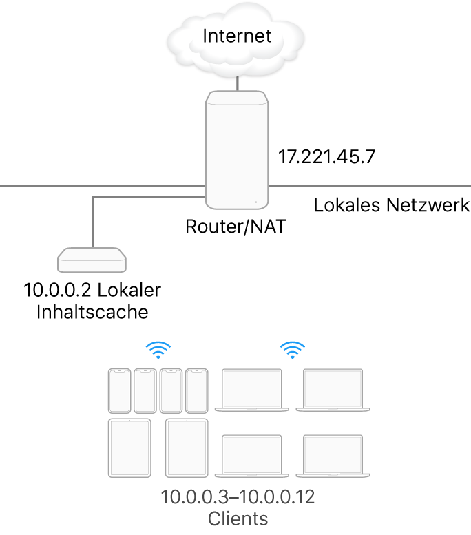 Ein einzelner Caching-Server in einem Teilnetz