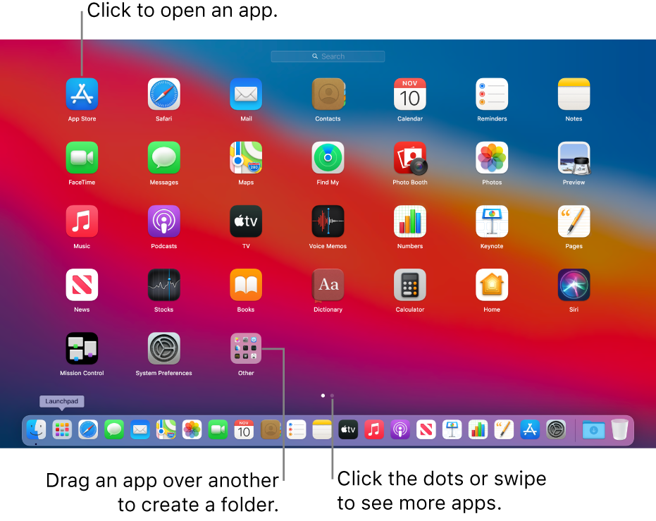 Launchpad showing apps you can open.